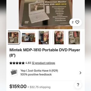 💿 PORTABLE DVD PLAYER Mintek  8-in model 1810  EUC
